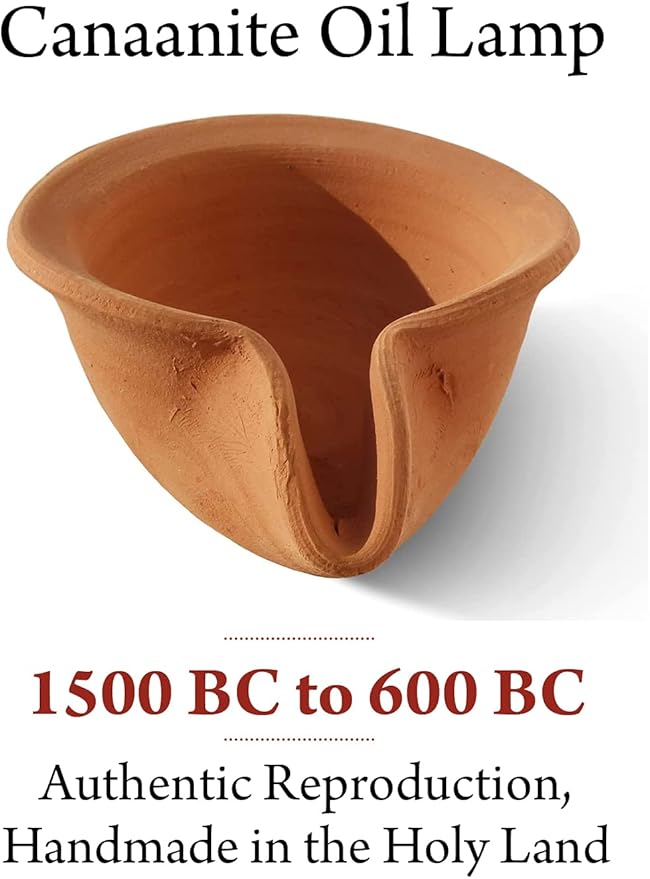 Canaanite Biblical Clay Oil Lamp – Authentic Terracotta Replica from The Time of The Bible - Handmade in The Holy Land for Christian and Jewish Prayer or Gift