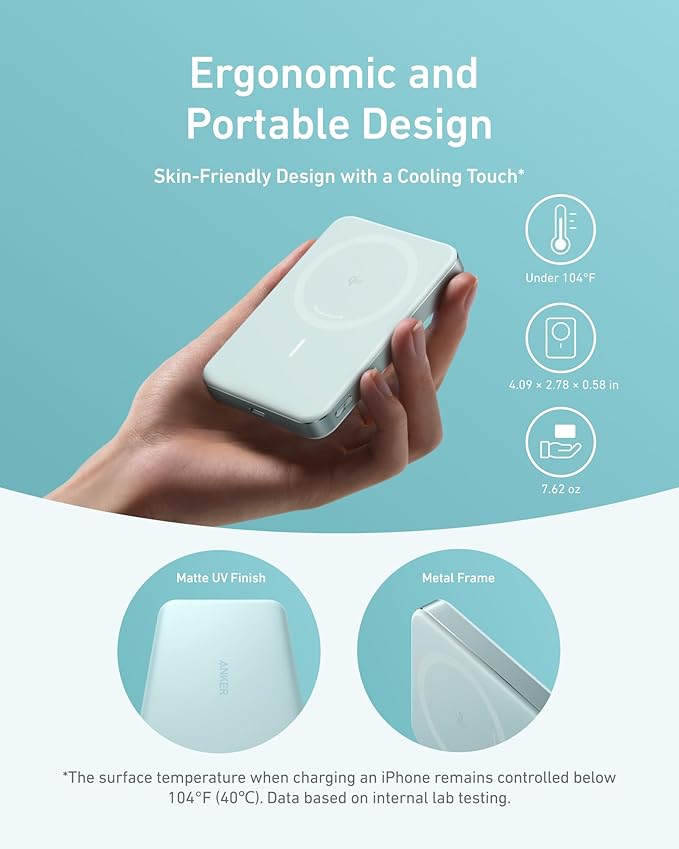 Anker MagGo Power Bank, Ultra-Slim 10,000mAh Magnetic Battery Pack, Qi2 Certified 15W Ultra-Fast MagSafe Compatible Portable Charger, Ergonomic Design, for iPhone17/16/15/14 Series Only（Not for Pixel）