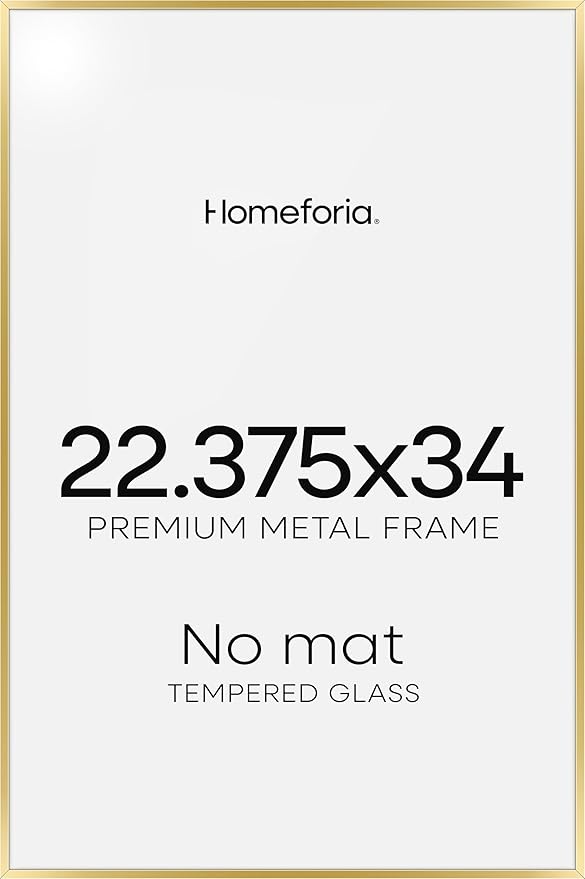 Homeforia 22.375x34 Gold Puzzle Frame, High End Metal 22.375 by 34 Picture Frames without Mat, 34 x 22.375 Thin Poster Frame for Wall, 22.375by34 Puzzle Photo Frame, Tempered Glass, Wall Kit, Set of 1