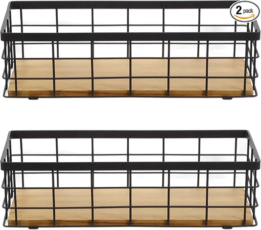 2 Pack Small Wire Baskets, Narrow Rustic Storage Bin for Bathroom Counter, Farmhouse RectangleOrganizer Tray for Kitchen Countertop, Pantry, RV, Office Decorative
