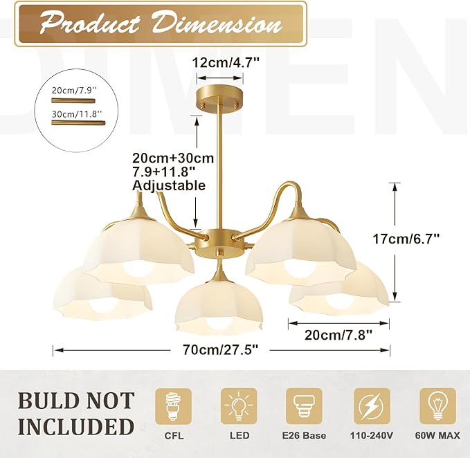 5 Light Modern Gold Chandelier Milk Glass Sputnik Pendant Light Mid Century Nordic White Ceramic Kitchen Island Hanging Lights Dining Room Lighting Fixtures Over Table Chandelier MPL13-5 GD