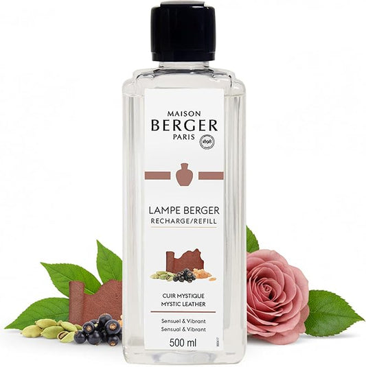 Maison Berger Mystic Leather Lampe Berger Refill, 500 ml (16.9 fl oz), Odor-Neutralizing Home Fragrance Oil for Maison Berger Lamps, Blackberries, Cardamom, Incense, Rose, Cumin, Made in France