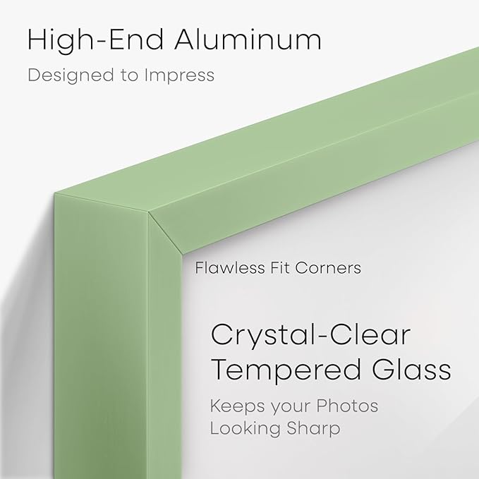 Homeforia 10x10 Picture Frame Sage Green, High End Metal 10 by 10 Square Frames with Mat 8 x 8 Photo, 10by10 Poster Frame Matted to 8x8 Art, Wall or Tabletop Frames, Tempered Glass, Wall Kit, Set of 1