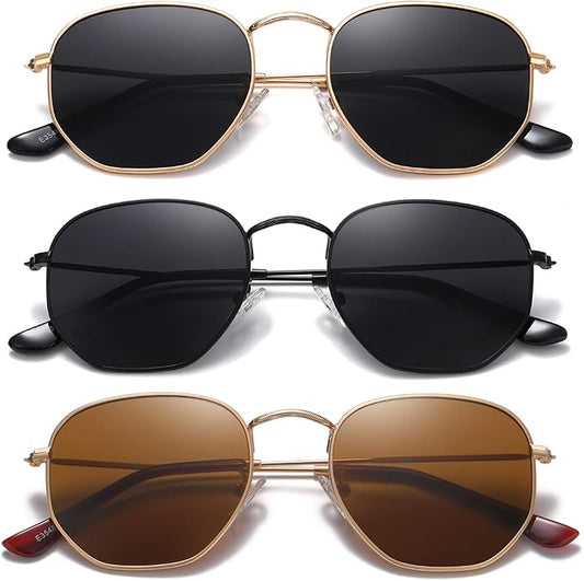 MEETSUN Polarized Hexagon Sunglasses for Women Men Polygon Square Sun Glasses UV400 Protection Metal Frame