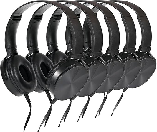 Bulk Kids Headphones for School Classroom 5-Pack,Durable Wired On-Ear 3.5mm Plug for Kids,Students,Computer,Kindle Fire,Chromebook,Laptop,Mobile Phone-Black