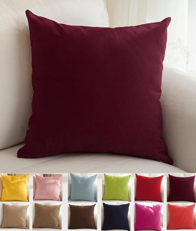 TangDepot Cotton Solid Throw Pillow Covers, 18" x 18" , Wine, 1 Count (Pack of 1)