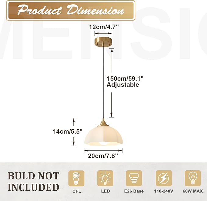 Mid Century Modern Pendant Light Kitchen Island Minimalist Gold Adjustable Ceiling Hanging Light Fixtures White Single Opal Glass Nordic Retro Dome Pendant Light for Dining Room MPL17-1 GD