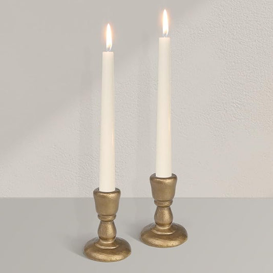Cast Iron Candle Holders Antique Brass Iron Taper Candle Holders Set of 2, Decorative Metal Candlestick Stands for Weddings, Dining, Parties, and Home Decor