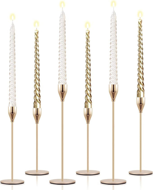 Set of 6 Candlestick Holders Gold Taper Candle Holders Tall Candle Sticks Holder Decor for Christmas, Wedding, Dinning, Anniversary, Party, Holiday