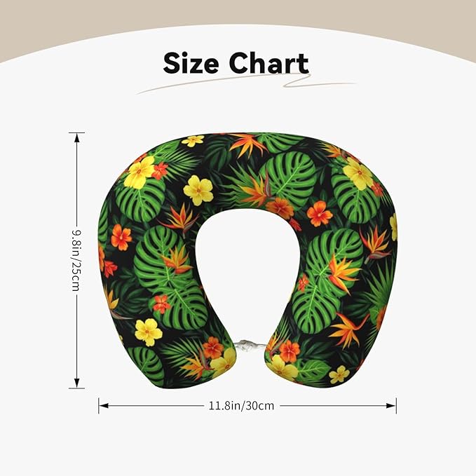 Support Neck Pillow for Youth Travel, Washable Airplane Chin Supporting and Relax U Shaped Pillows Tropical Hawaiian Hibiscus Flowers