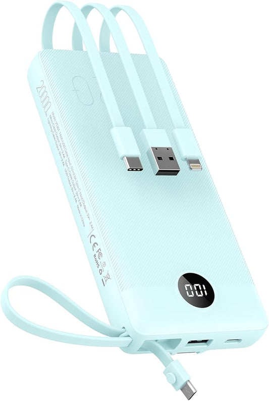 VEEKTOMX Portable Charger Built-in Cables, Power Bank for iPhone, Fast Charge USB C Battery Pack Travel Essentials Powerbank Compatible with iPhone 17/16/15/14, Samsung S25/24