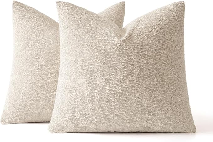 MIULEE 16x16 Inch Christmas Decorative Pillow Covers for Couch Bed Set of 2 Textured Boucle Neutral Winter Throw Pillows Natural Beige Accent Solid Cushion Pillowcases Sofa Livingroom Home Decor