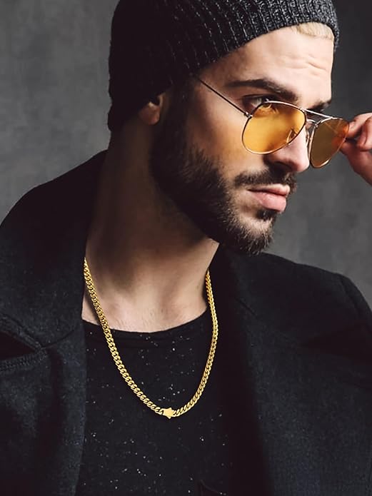Bandmax Mens Stainless Steel Chain Necklaces 5/7/9/12MM Chunky Miami Cuban Link Chain Necklace Bracelet Silver/Gold Plated/Black Chains for Men 18"-30"