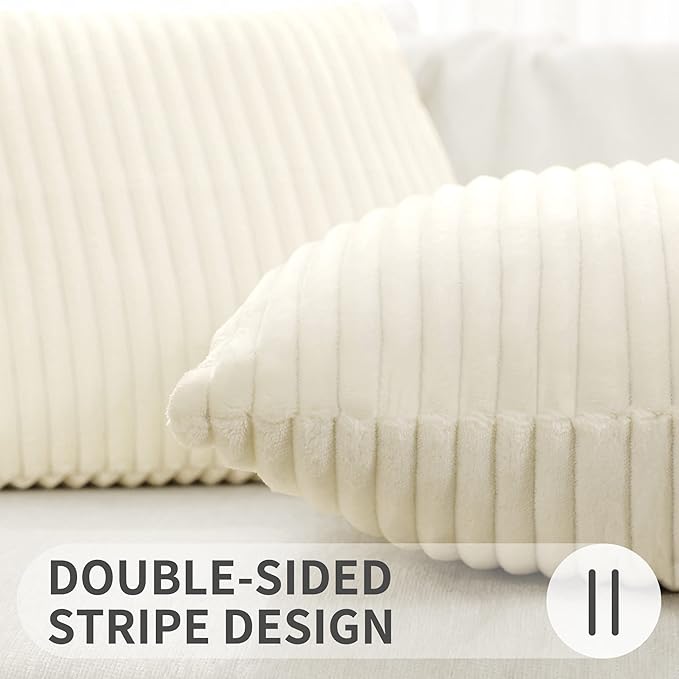 Simmore Decorative Spring Euro Sham Throw Pillow Covers 24x24 Set of 2, Soft Natural Plush Flannel Double-Sided Fluffy Couch Pillow Covers for Sofa Living Room, Cream White