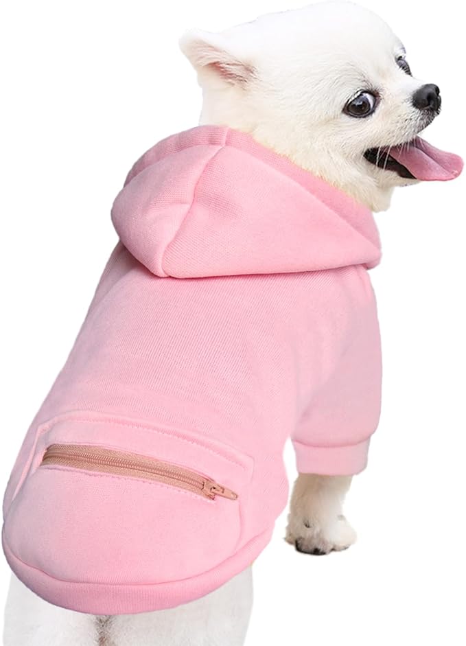 Jecikelon Pet Dog Cold Weather Coat with Pocket Winter Dog Hoodie Warm Puppy Clothes for Small Dogs Chihuahua Clothing (Pink2, Large)
