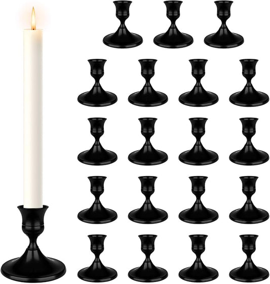 Black Candle Holder Taper Candle Holders, Set of 24 Candlestick Holders Decor for Home Decor, Metal Taper Candleholder for Fall Thanksgiving Halloween Christmas Table Fireplace Decor (24, Black)