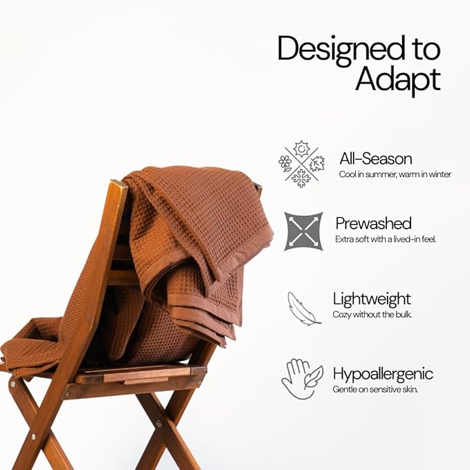 Salt Earth GOTS Certified 100% Organic Cotton Throw Blanket, 60"x80" Waffle Blankets & Throws for Bed, Throw Blanket for Couch, Cozy Christmas Blankets and Throws for Christmas Gifts (Potting Soil)