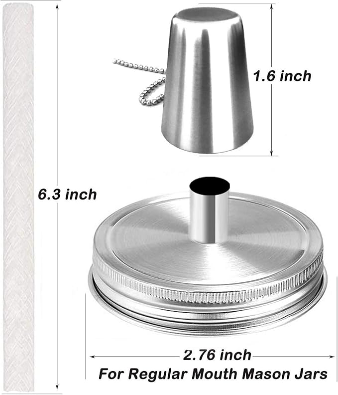 Yitee Mason Jar Tabletop Torch Kits,4 Pack Longlife Fiberglass Wicks,Stainless Steel Mason Jar Lids Caps Included,Outdoor Deck Oil Lamp Torch,Patio Xmas Decor