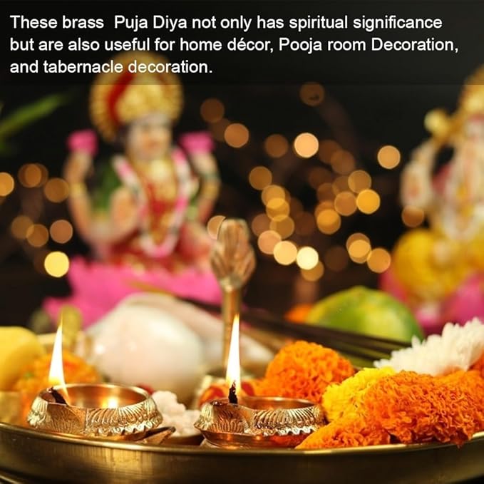 Pure Brass Diya for Puja [10 Pc] - Handmade Diyas for Diwali Indian Brass Oil Lamp for Pooja - Kutthu vilakku nilakku Deepam for Diwali Decoration Hashcart®
