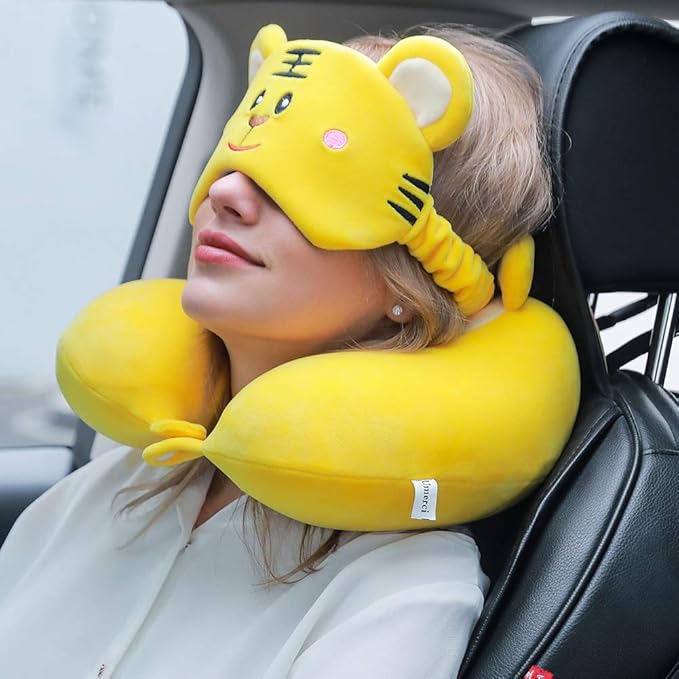 Umerci Travel Pillow, Memory Foam Neck Pillow with 360-Degree Head Support Comfortable Airplane Pillow with Storage Bag Lightweight Traveling Pillow for Sleeping, Car, Train, Bus and Home Use (Tiger)