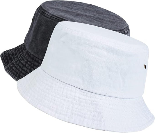 Washed Cotton Bucket Hats Packable Summer Outdoor Cap Travel Beach Sun Hat Plain Colors for Men Women
