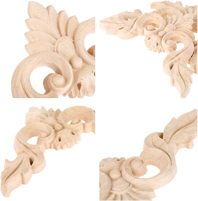 MUXSAM 4Pcs Wood Carved Appliques Onlays, Unpainted Little Wooden Corners Flower Carvings Decals for Mirrors Cabinets Walls Doors Chests Dressers Night Stand DIY Artwork Project, 8x8cm/3.15"x3.15"