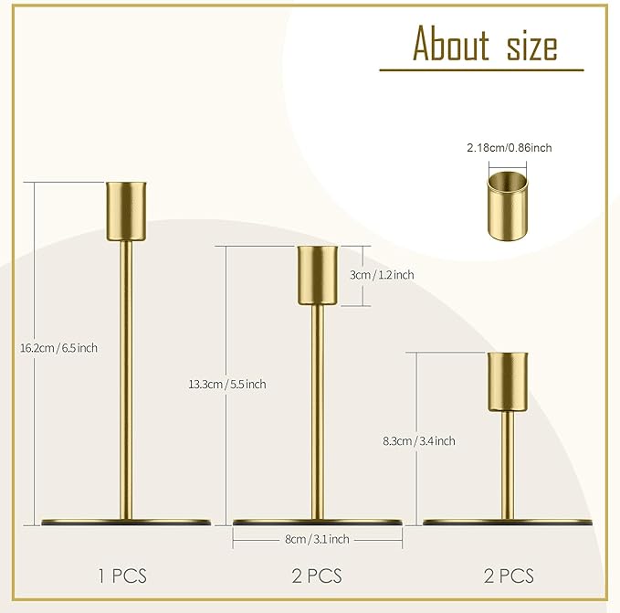 Smtyle Gold Taper Candle Holders for Candlesticks Set of 5 Matte Finial for Wedding Dining Table Centerpiece,Golden Birthday Gifts Decor