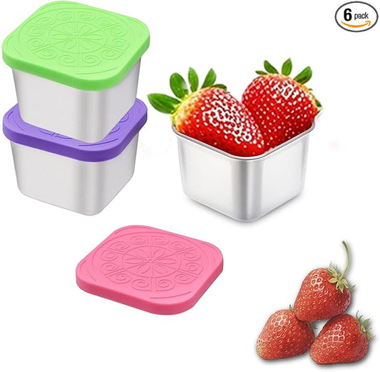 304 Premium Stainless Steel Snack Containers with Silicone Lids, Snackle Box Containers, Easy-Open Leak-Proof Kids for Taking Out for a Picnic, Lunch Box and Travel. (Purple Pink Green-3, 2 OZ)