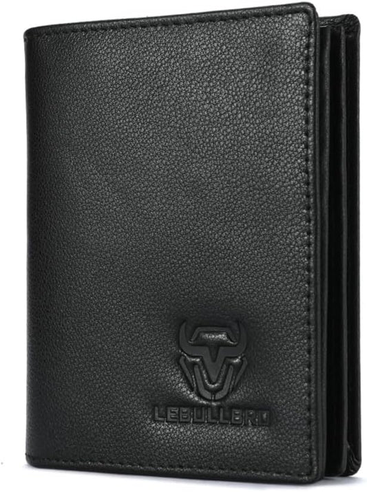 LEBULLBRO Genuine Leather Bifold Wallet RFID Blocking Wallet Large Capacity Purse Credit Card Holder for Men with 15 Card Slots (Black)