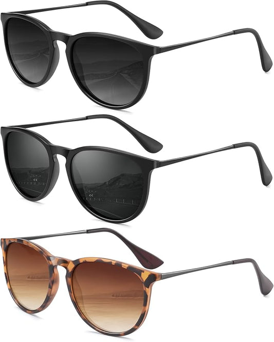 Sunglasses Womens Polarized Sunglasses-Women: Retro Round Sun Glasses with UV400 Protecion Trendy 3 Pack