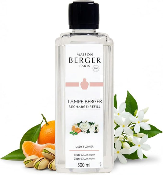 MAISON BERGER Lady Flower Lampe Berger Refill, 500 ml (16.9 fl oz), Odor-Neutralizing Home Fragrance Oil Lamps, Bergamot, Mandarin, Grapefruit, Jasmine, Lychee, Peony, Made in France