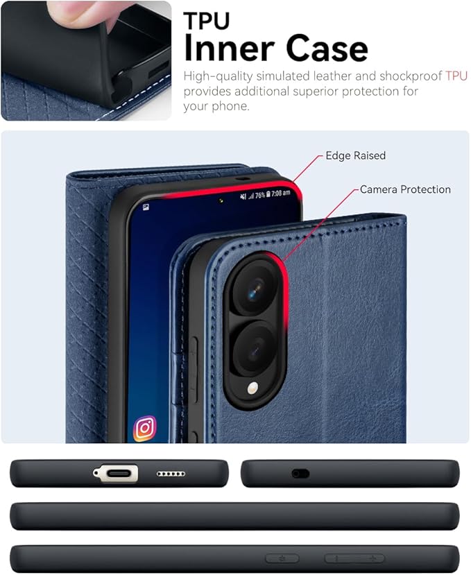 OCASE Compatible with Galaxy S25 Edge Wallet Case, PU Leather Flip Folio Case with Card Holders RFID Blocking Kickstand [Shockproof TPU Inner Shell] Protective Phone Cover 2025, Blue