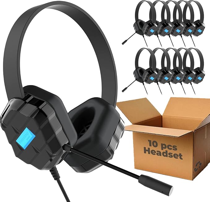 Gumdrop DropTech B1 On-Ear Headphones for Kids (10 Pack/Bulk) w/ 3.5 mm Chew Proof Cord for K-12, Students & Classroom School Supplies (Drop Tested, Comfortable, Lightweight, Rugged, Easy Cleaning)