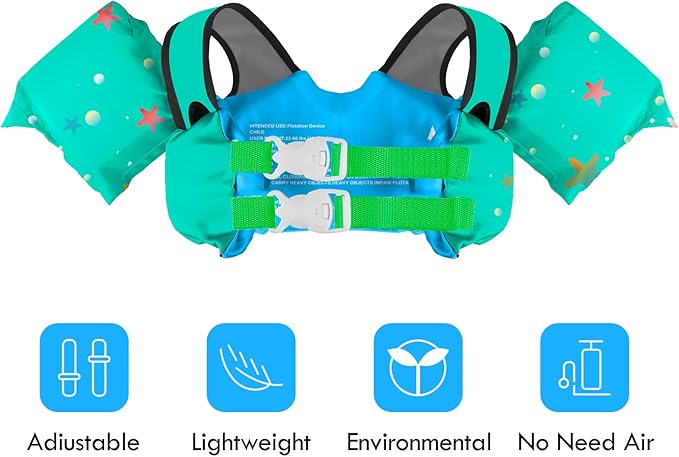 Chriffer Kids Swim Vest Life Jacket for 30-55 Pounds Boys and Girls, Toddler Floaties with Shoulder Harness Arm Wings for 2,3,4,5,6,7 Years Old Baby