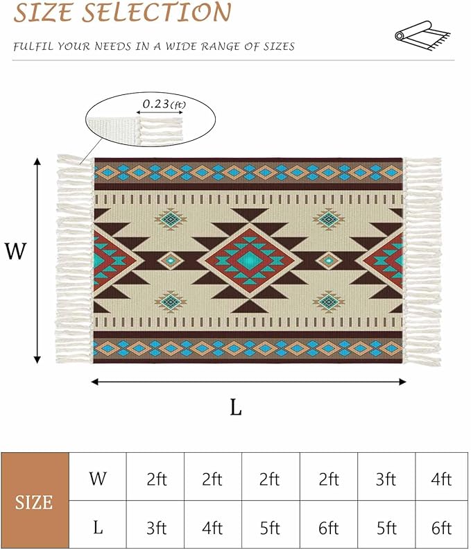 Boho Southwestern Entryway Rug 2X3 Ft Bathroom Mat, Washable Woven Aztec Abstract Geometric Throw Carpet with Tassel, Non-Shedding Vintage Native American Patterned Indoor Outdoor Kitchen Doormats