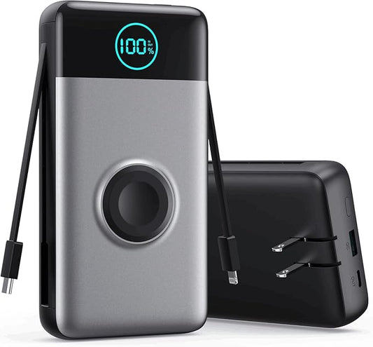 Portable Charger for iPhone with Built-in Cables and AC Wall Plug,Upgraded 40800mah Fast Charging USB C Power Bank,25W PD Travel Essentials Battery Pack for iPhone 17/16/15/14/13,Galaxy,Apple Watch