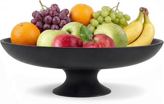 Large Black Decorative Bowl, Modern Pedestal Bowl for Home Decor, Decorative Fruit Bowl for Kitchen Counter, Stylish Key Bowls for Entry Table, 11.45” Diameter & 3.8” Height