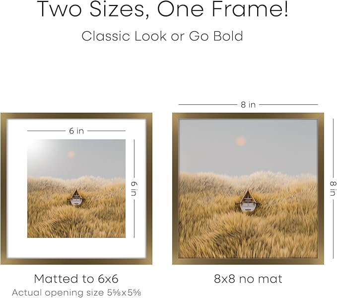 Homeforia 8x8 Picture Frames Bronze, High End Metal 8 x 8 Square Photo Frame with Mat 6 by 6, 8x8 Brass Frame Matted to 6x6 inch Print, 8by8 Wall or Tabletop Frames, Tempered Glass, Wall Kit, Set of 3