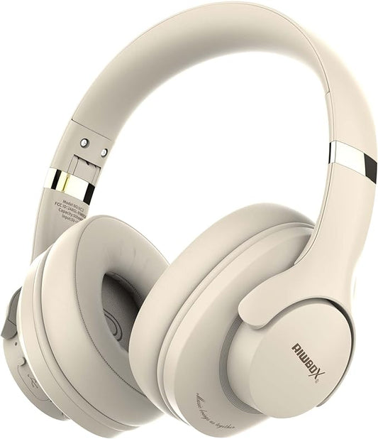 Riwbox NC3 Noise Cancelling Headphones,Bluetooth Over Ear Wireless Headset,60H Playtime,Hi-Res Audio, Foldable,Bluetooth V5.4,Comfort&Immersion for Work,Commuting (White)