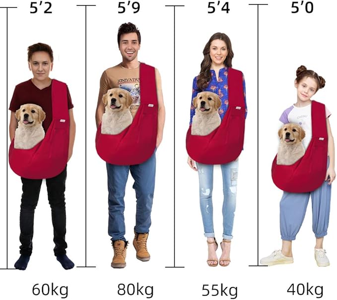 FDJASGY Small Pet Sling Carrier-Hands Free Reversible Pet Papoose Bag Tote Bag with a Pocket Safety Belt Dog Cat for Outdoor Travel (Red)