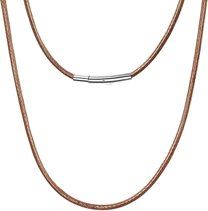 Leather Necklace Cord with Stainless Steel Clasp, Black/Brown Color Waterproof Wax Rope Chain 2mm 3mm Wide Braided Cord String Necklaces for Men Women 16"-30"