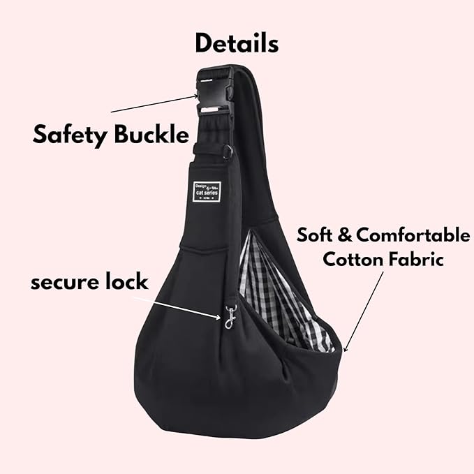 WOOFOOW Premium Dog & Cat Sling Carrier – Soft, Adjustable, Hands-Free Puppy Sling for Small Dogs, Reversible Cat Carrier Pouch, Travel & Outdoor Pet Sling with Safety Harness & Pocket (Black)