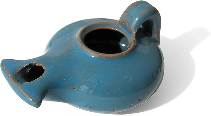 Herodian Blue Glazed Oil Lamp with Handle – Authentic Biblical Clay Candle Holder Replica from The Holy Land - Handmade Judaica & Christian Faith Gift with Certificate of Authenticity