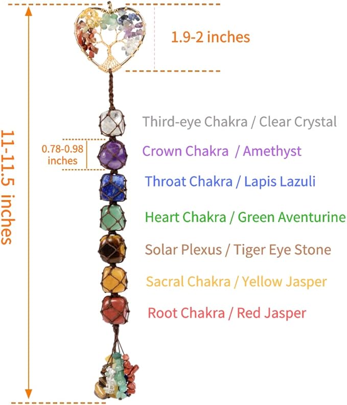 Handmade Crystal Window Car Hanging Ornaments 7 Chakra Home Decoration Feng Shui Ornament Car Decoration Christmas Decorations Ornaments (Chakra- Heart Shape)
