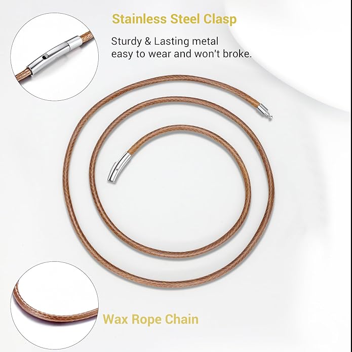 Leather Necklace Cord with Stainless Steel Clasp, Black/Brown Color Waterproof Wax Rope Chain 2mm 3mm Wide Braided Cord String Necklaces for Men Women 16"-30"