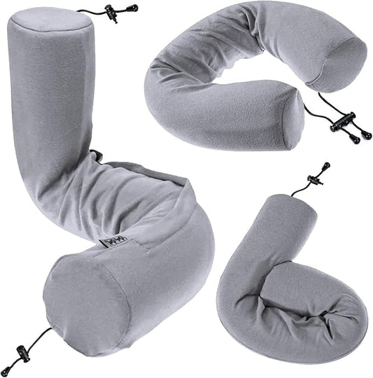 Dot&Dot Twist Memory Foam Travel Pillow for Airplanes - Travel Neck Pillow for Sleeping - Airplane Pillow for Neck Support, Chin, Lumbar and Leg - Adjustable, Bendable Neck Roll Pillow - Gray