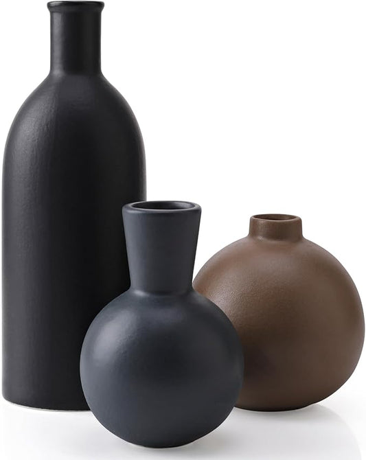 Small Ceramic Vase Set of 3, Boho Modern Flower Vase Room Decor, Farmhouse Decor, Vases for Your Kitchen, Bathroom, Bedroom, Living Room, Office&Shelf Centerpiece Table Decorations Multicolor - 346