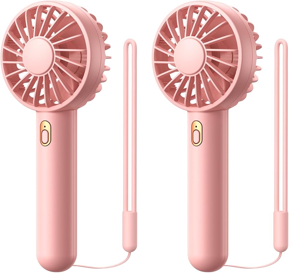 Warmco Mini Portable Fan 2-Pack - 3 Speed Rechargeable Handheld & Desk Fan with Base, Compact Cooling for Travel, Makeup, Summer Gift