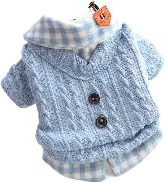 Dog Princess Sweater for Small Dogs Thick Shirt Plaid Clothes Costume Pet Girl Cute Coat Outfits Fall Costumes Winter Dog Sweaters (XS,Blue)