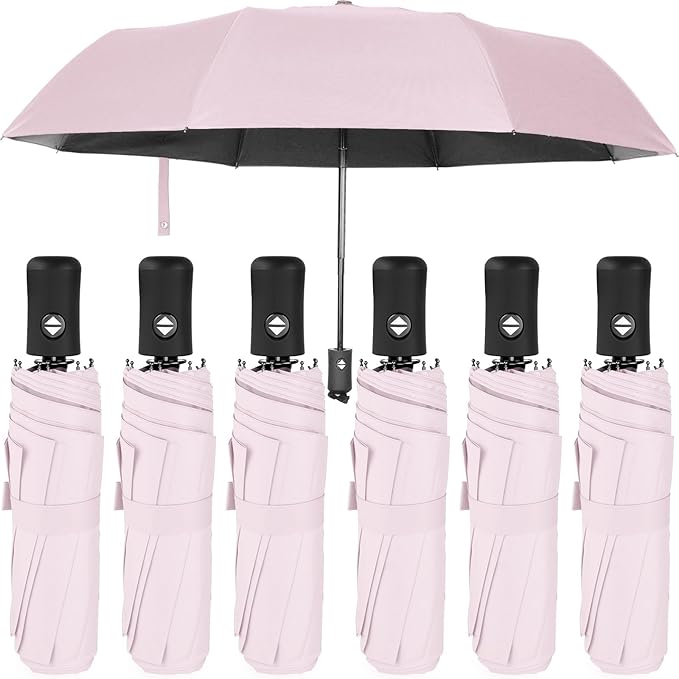 Jexine 6 Pcs Travel Compact Umbrella Automatic Open Close Windproof Small Light Backpack Purse Car Portable Collapsible Umbrella for Rain, Men Women